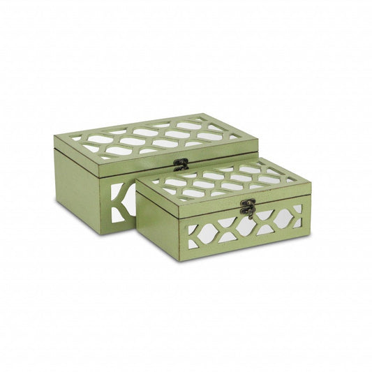 Set of Green Quatrefoil Mirror Jewelry Storage Boxes - Homeroots