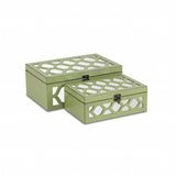 Set of Green Quatrefoil Mirror Jewelry Storage Boxes - Homeroots
