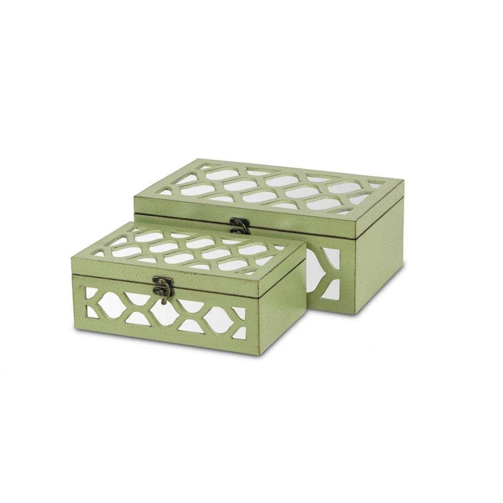 Set of Green Quatrefoil Mirror Jewelry Storage Boxes - Homeroots - Flyclothing LLC