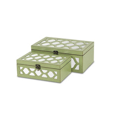 Set of Green Quatrefoil Mirror Jewelry Storage Boxes - Homeroots