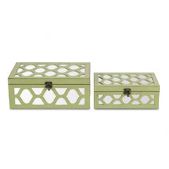 Set of Green Quatrefoil Mirror Jewelry Storage Boxes - Homeroots