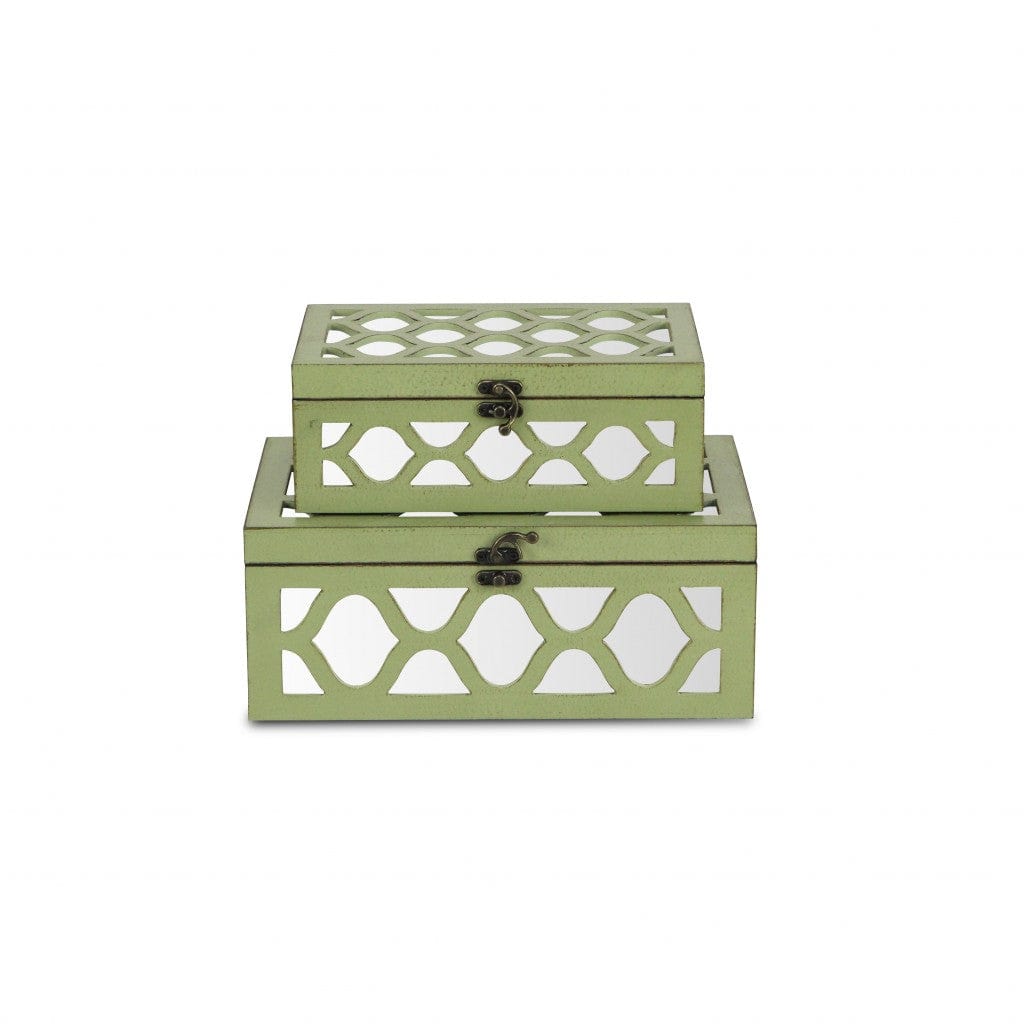 Set of Green Quatrefoil Mirror Jewelry Storage Boxes - Homeroots