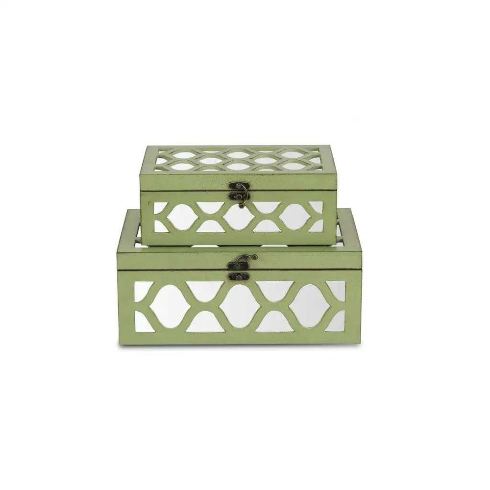 Set of Green Quatrefoil Mirror Jewelry Storage Boxes - Homeroots - Flyclothing LLC