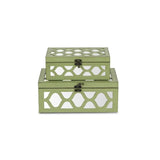 Set of Green Quatrefoil Mirror Jewelry Storage Boxes - Homeroots