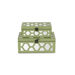 Set of Green Quatrefoil Mirror Jewelry Storage Boxes - Homeroots