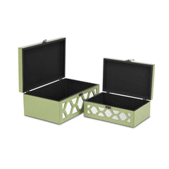 Set of Green Quatrefoil Mirror Jewelry Storage Boxes - Homeroots