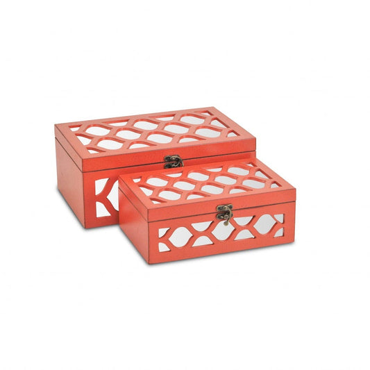 Set of Coral Quatrefoil Mirror Jewelry Storage Boxes - Homeroots
