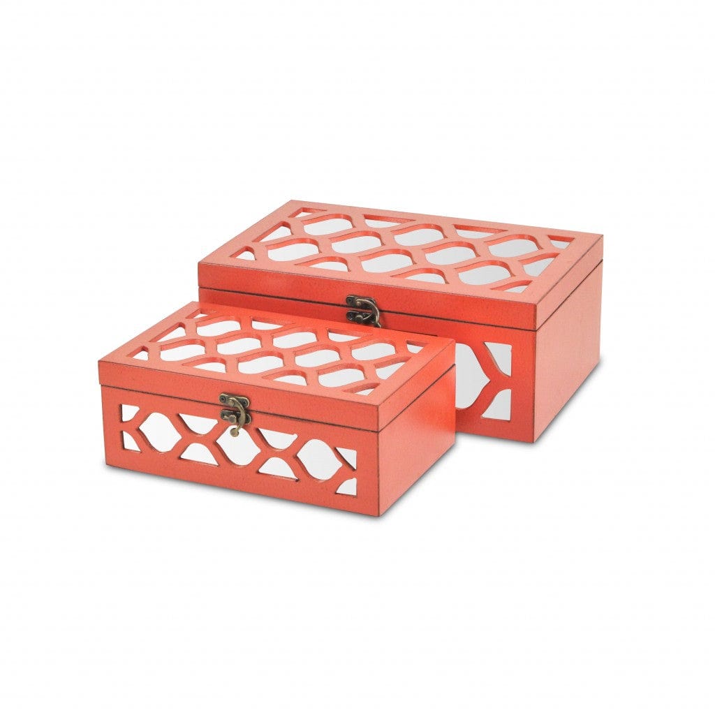 Set of Coral Quatrefoil Mirror Jewelry Storage Boxes - Homeroots