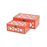 Set of Coral Quatrefoil Mirror Jewelry Storage Boxes - Homeroots