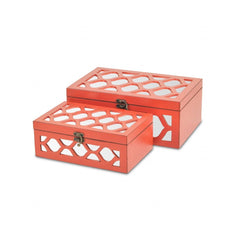 Set of Coral Quatrefoil Mirror Jewelry Storage Boxes - Homeroots