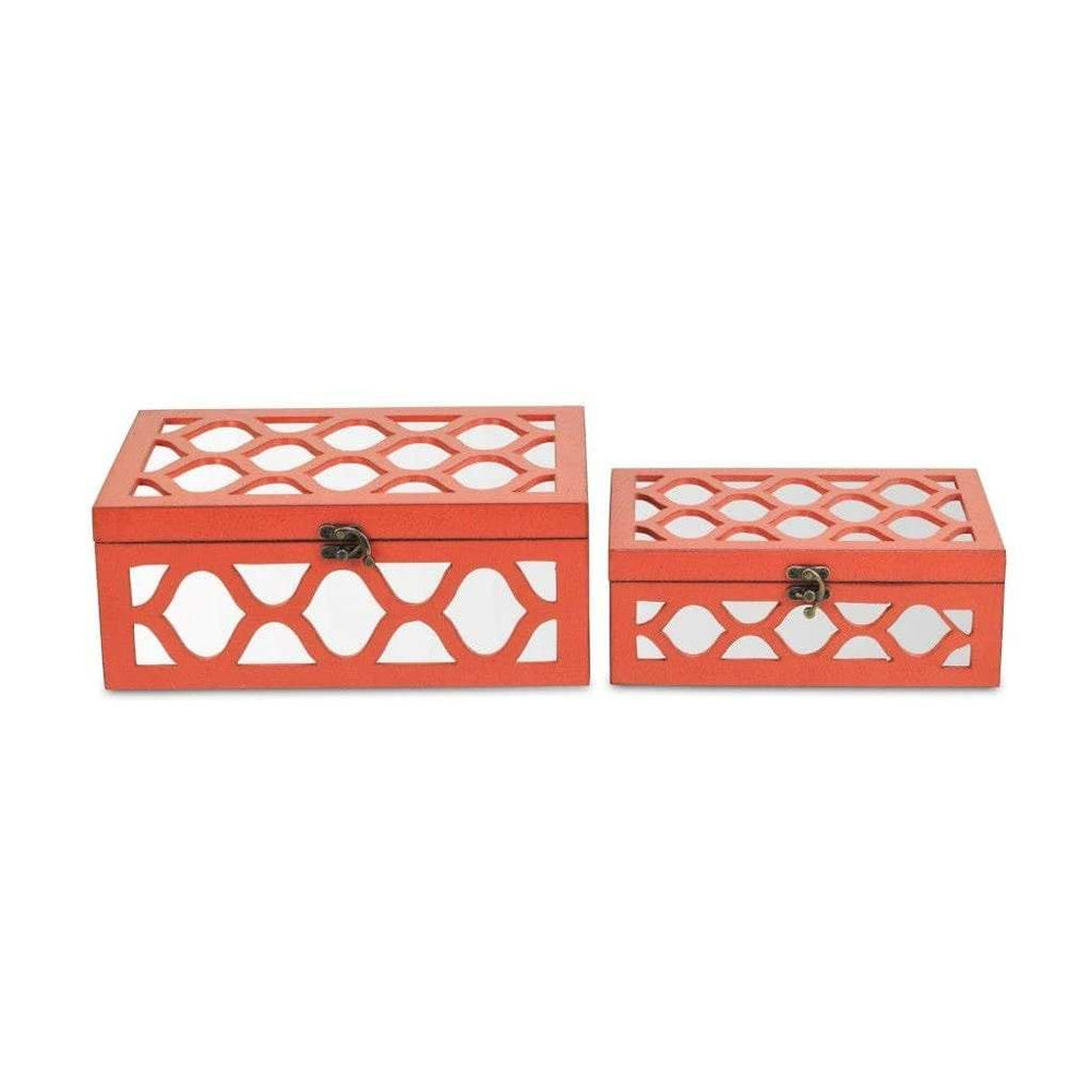 Set of Coral Quatrefoil Mirror Jewelry Storage Boxes - Homeroots - Flyclothing LLC