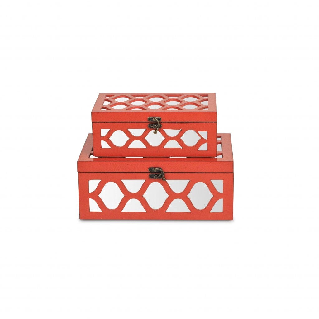 Set of Coral Quatrefoil Mirror Jewelry Storage Boxes - Homeroots