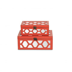 Set of Coral Quatrefoil Mirror Jewelry Storage Boxes - Homeroots