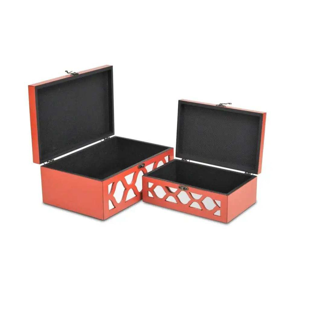 Set of Coral Quatrefoil Mirror Jewelry Storage Boxes - Homeroots - Flyclothing LLC