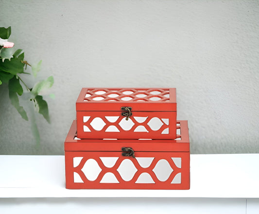 Set of Coral Quatrefoil Mirror Jewelry Storage Boxes - Homeroots