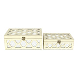 Set of White Quatrefoil Mirror Jewelry Storage Boxes - Homeroots