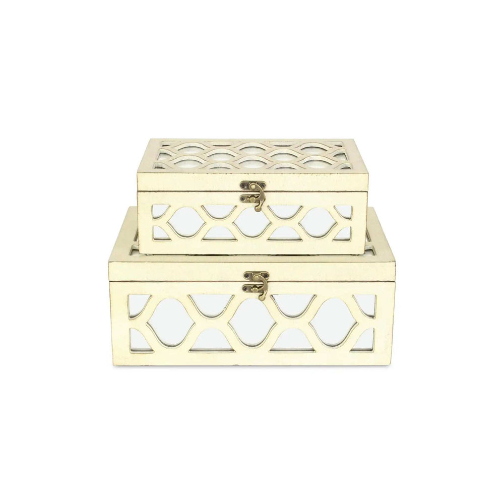 Set of White Quatrefoil Mirror Jewelry Storage Boxes - Homeroots - Flyclothing LLC