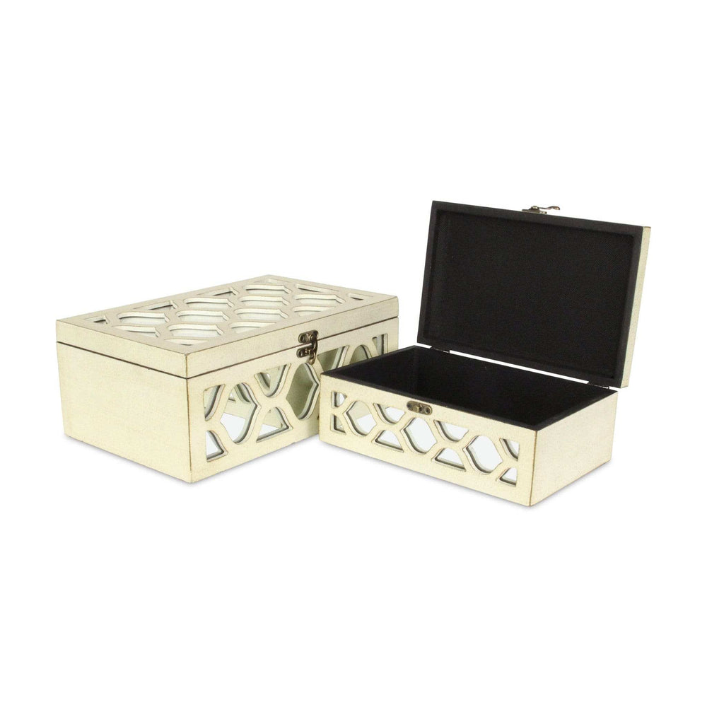 Set of White Quatrefoil Mirror Jewelry Storage Boxes - Homeroots - Flyclothing LLC