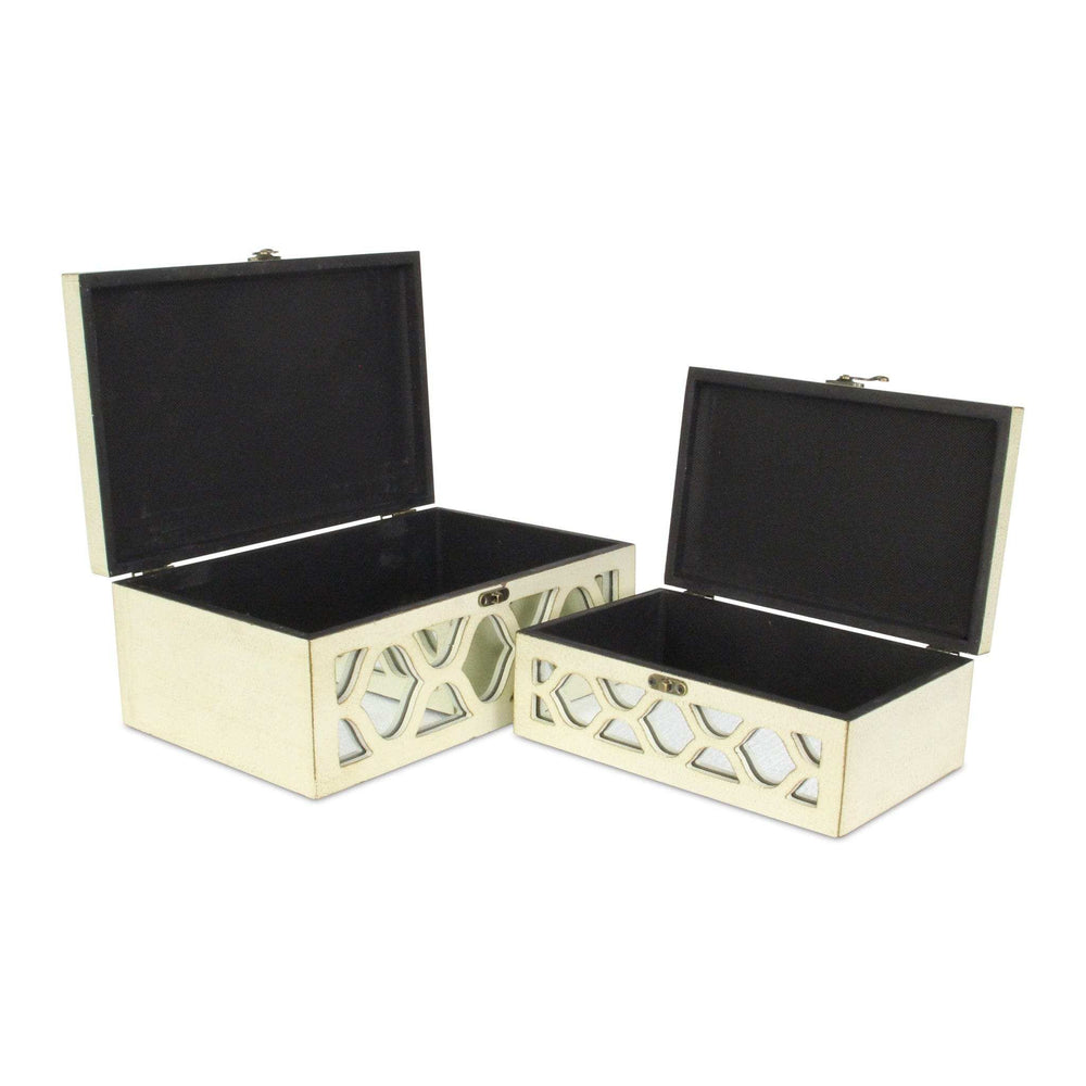Set of White Quatrefoil Mirror Jewelry Storage Boxes - Homeroots - Flyclothing LLC