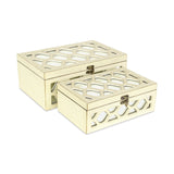 Set of White Quatrefoil Mirror Jewelry Storage Boxes - Homeroots