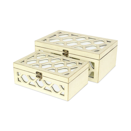 Set of White Quatrefoil Mirror Jewelry Storage Boxes - Homeroots