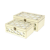 Set of White Quatrefoil Mirror Jewelry Storage Boxes - Homeroots