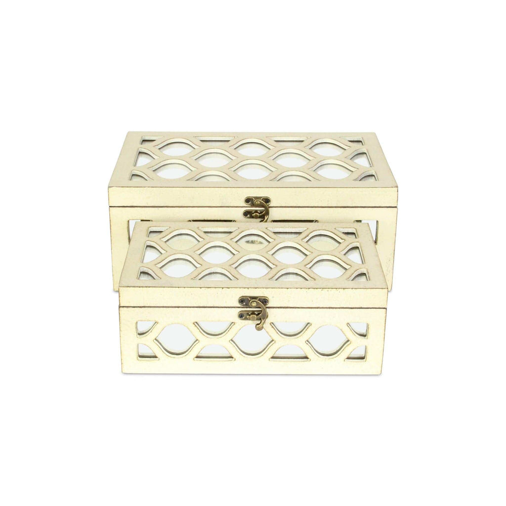 Set of White Quatrefoil Mirror Jewelry Storage Boxes - Homeroots - Flyclothing LLC