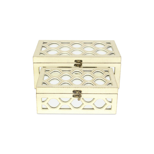 Set of White Quatrefoil Mirror Jewelry Storage Boxes - Homeroots