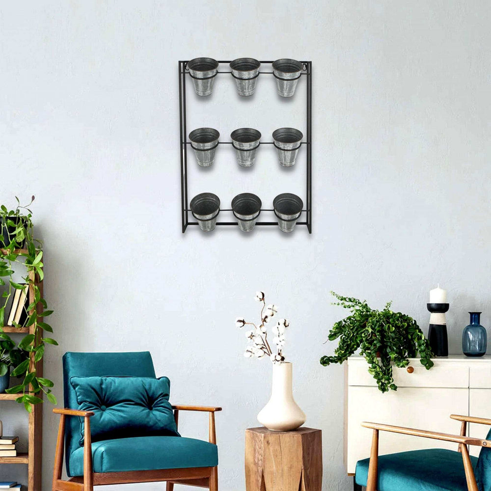 Nine Pot Metal Framed Wall Planter - Homeroots - Flyclothing LLC