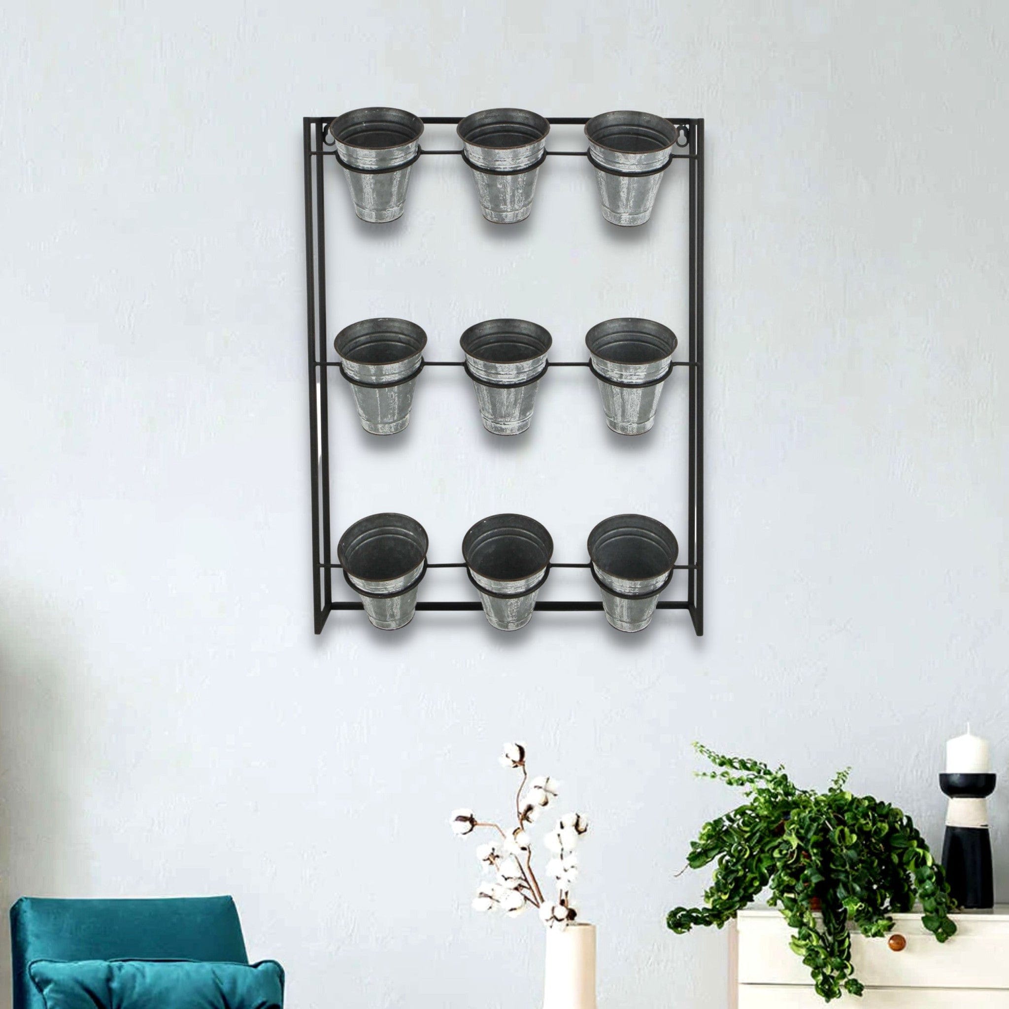 Nine Pot Metal Framed Wall Planter - Homeroots