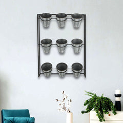 Nine Pot Metal Framed Wall Planter - Homeroots