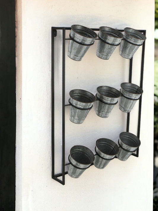 Nine Pot Metal Framed Wall Planter - Homeroots