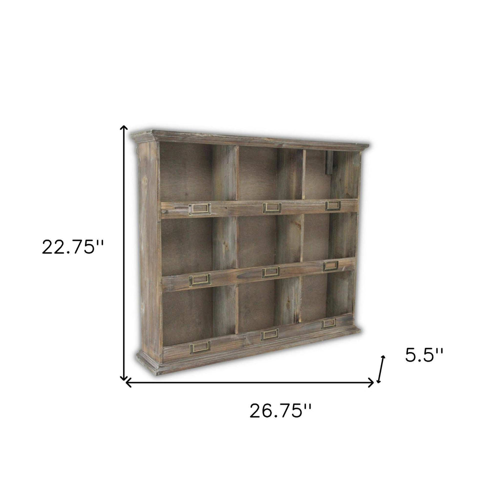 Rustic Nine Slot Wooden Open Wall Cabinet - Homeroots - Flyclothing LLC