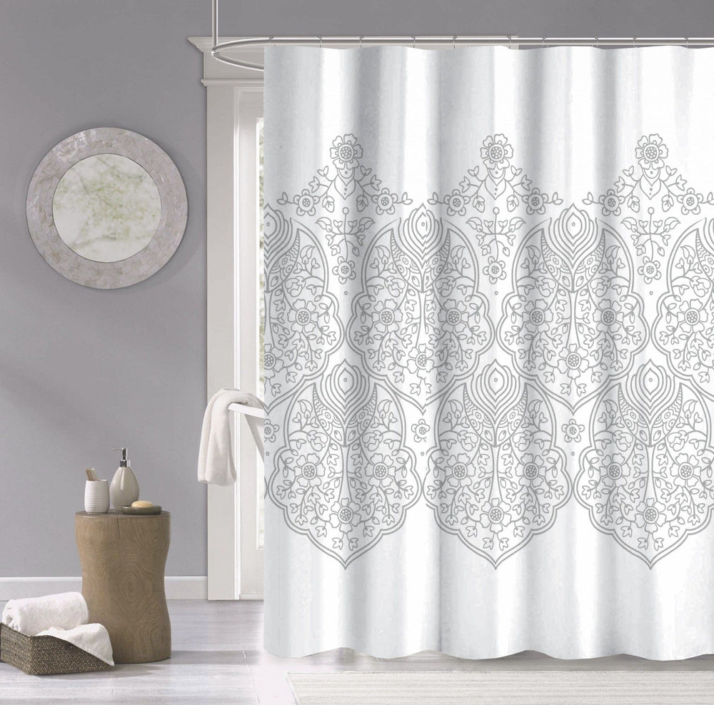 Silver Decorative Medallion Shower Curtain - Homeroots