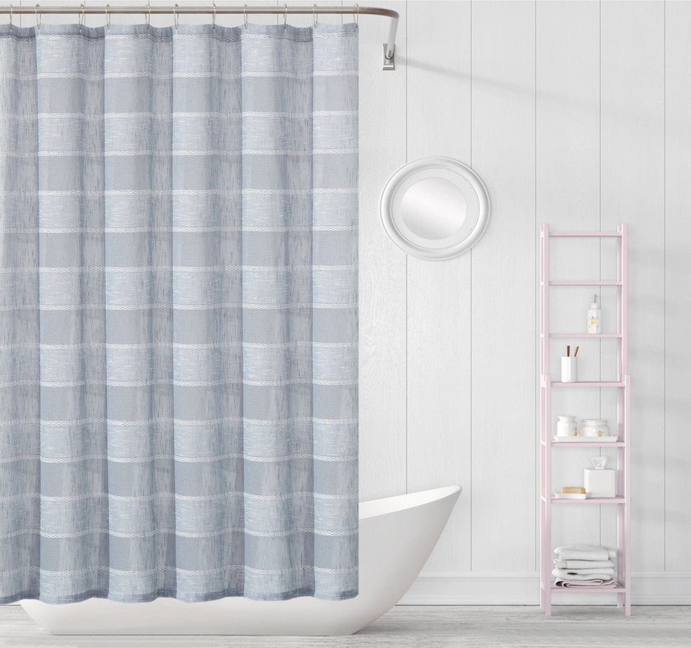Silver Striped Embroidered Shower Curtain - Homeroots