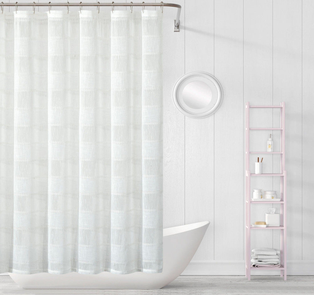 White Striped Embroidered Shower Curtain - Homeroots