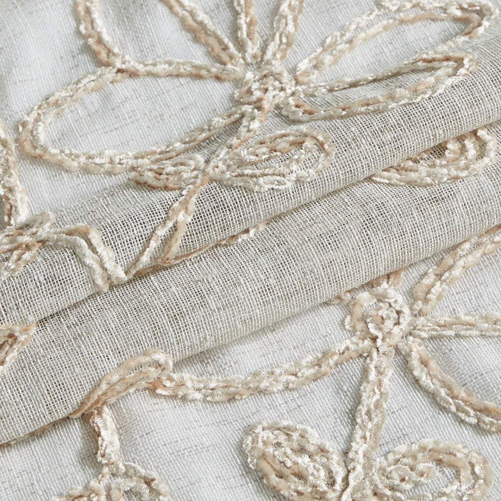 Tan and White Floral Embroider Shower Curtain - Homeroots - Flyclothing LLC