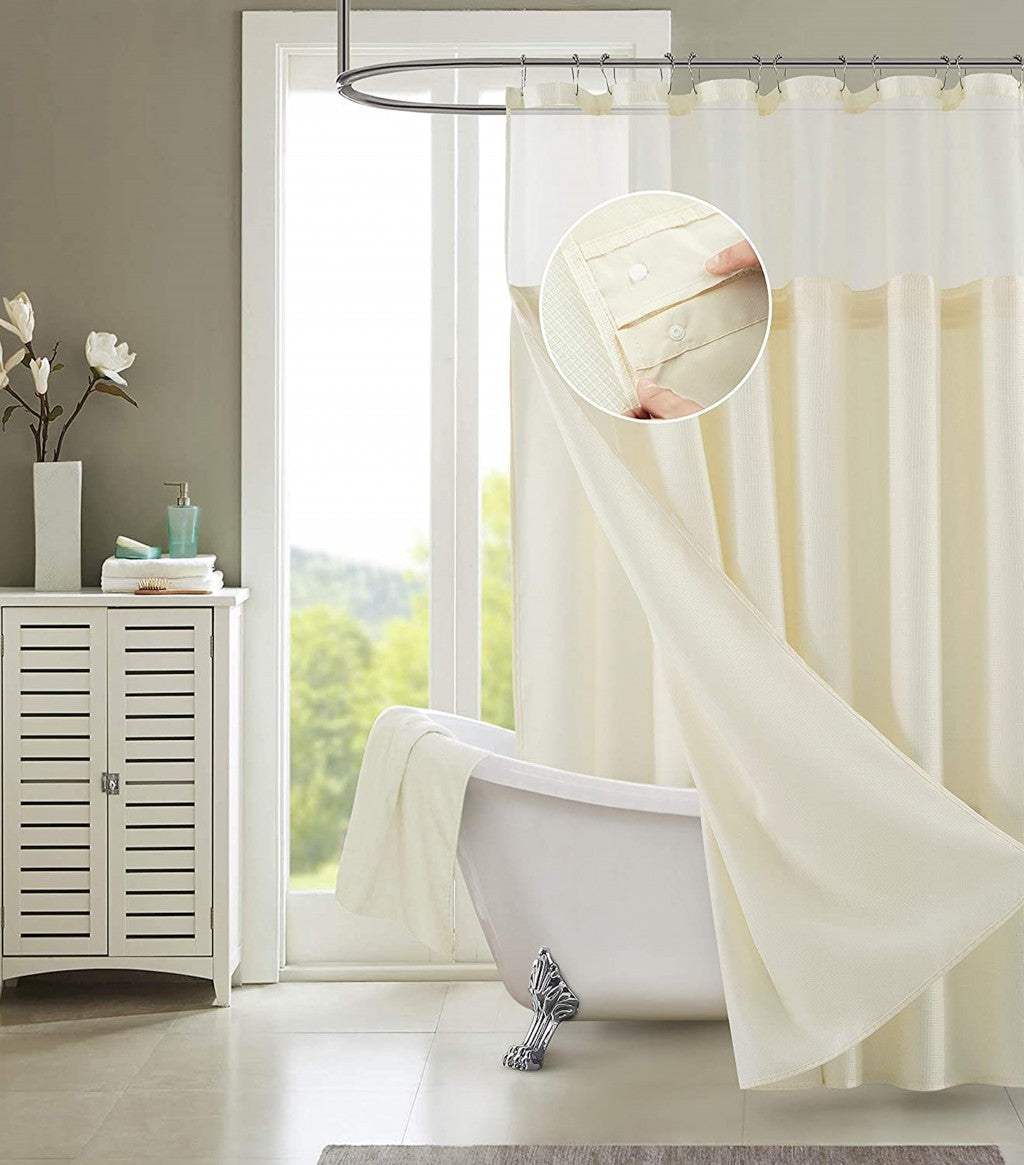 Ivory Sheer and Grid Shower Curtain and Liner Set - Homeroots - Flyclothing LLC