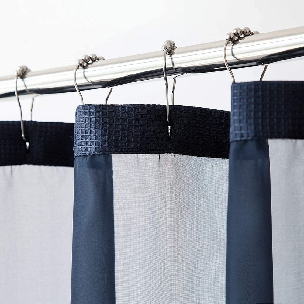 Navy Modern Grid Shower Curtain and Liner Set - Homeroots