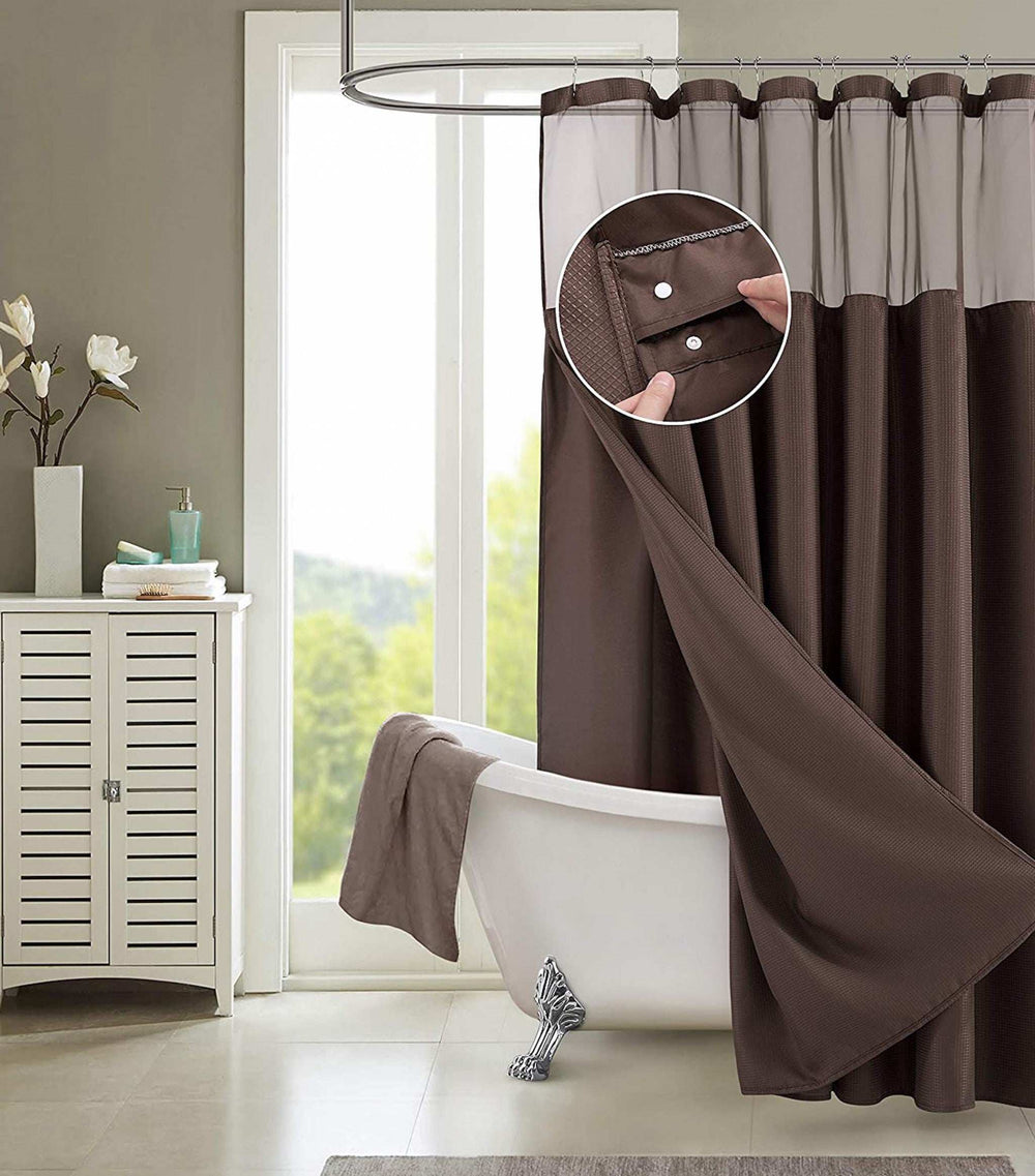Brown Modern Grid Shower Curtain and Liner Set - Homeroots - Flyclothing LLC