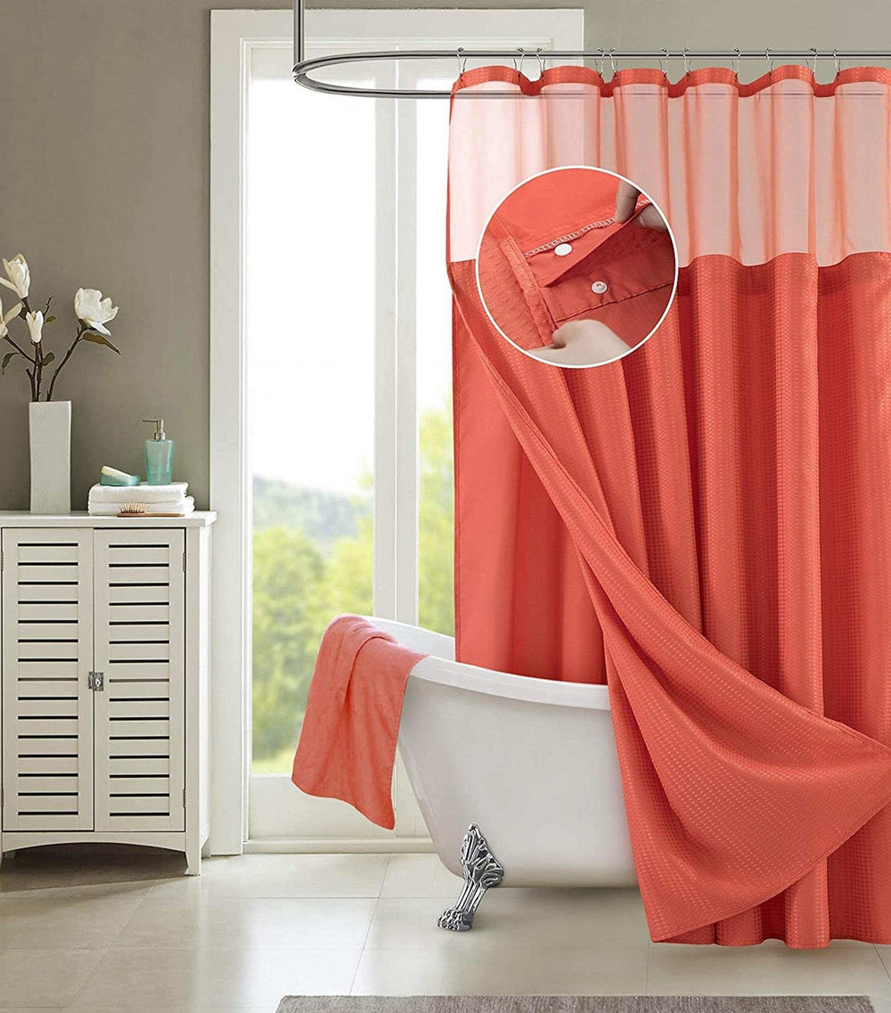 Coral Sheer and Grid Shower Curtain and Liner Set - Homeroots - Flyclothing LLC