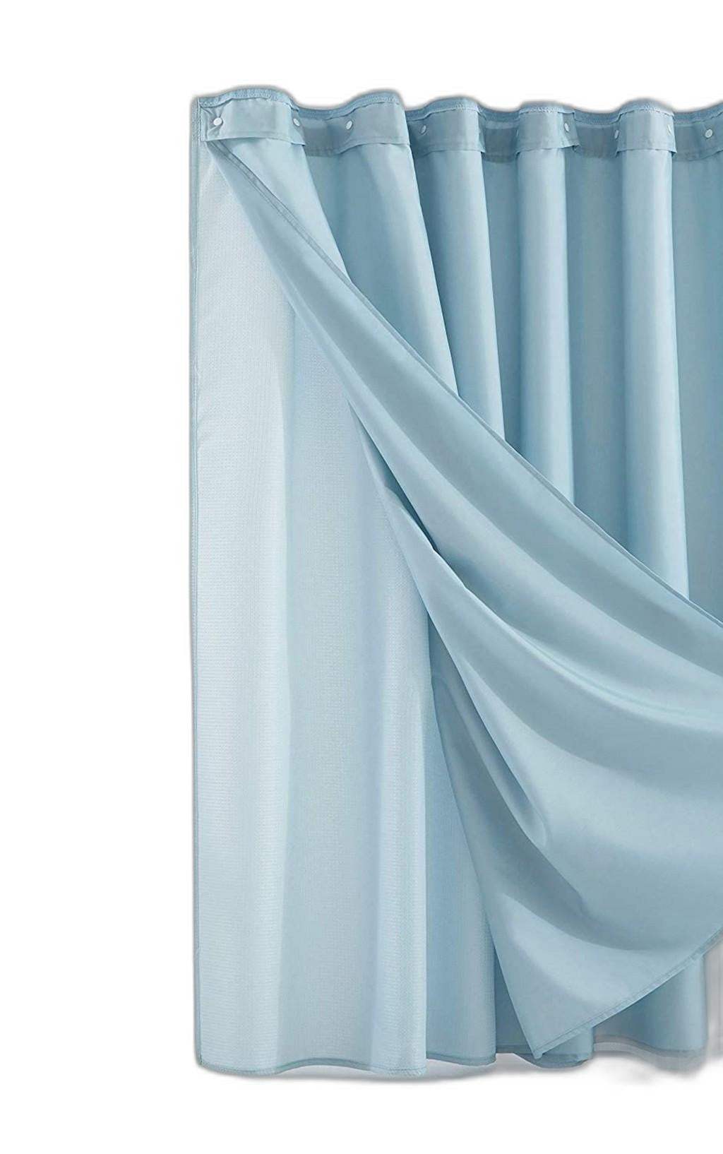 Light Blue Sheer and Grid Shower Curtain and Liner Set - Homeroots - Flyclothing LLC