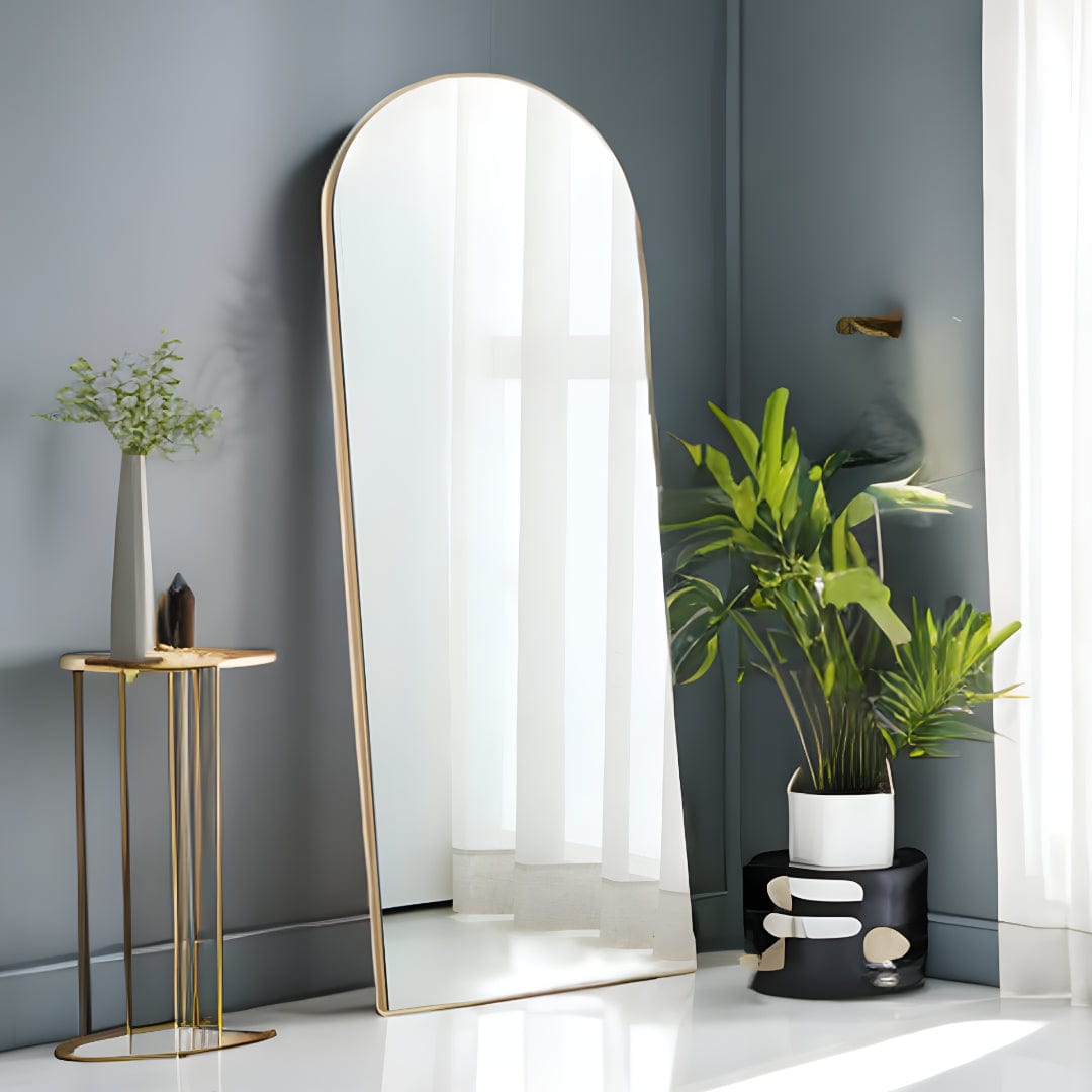 Narrow Gold Arched Wooden Mirror - Homeroots