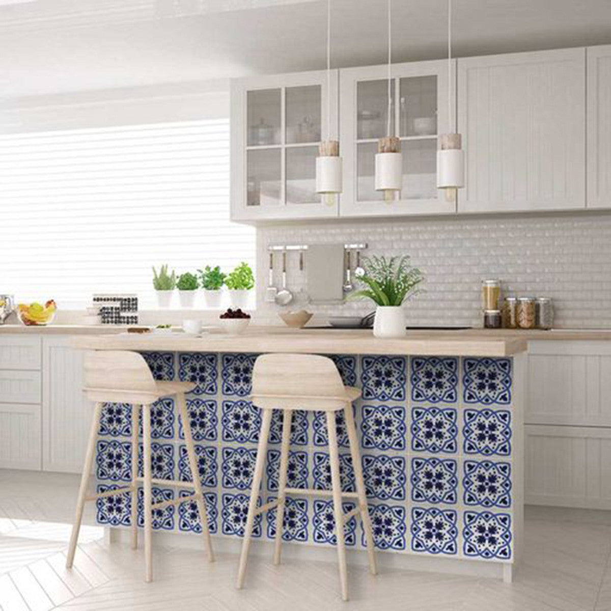 5" X 5" Blue And White Mosaic Peel And Stick Removable Tiles - Homeroots - Flyclothing LLC