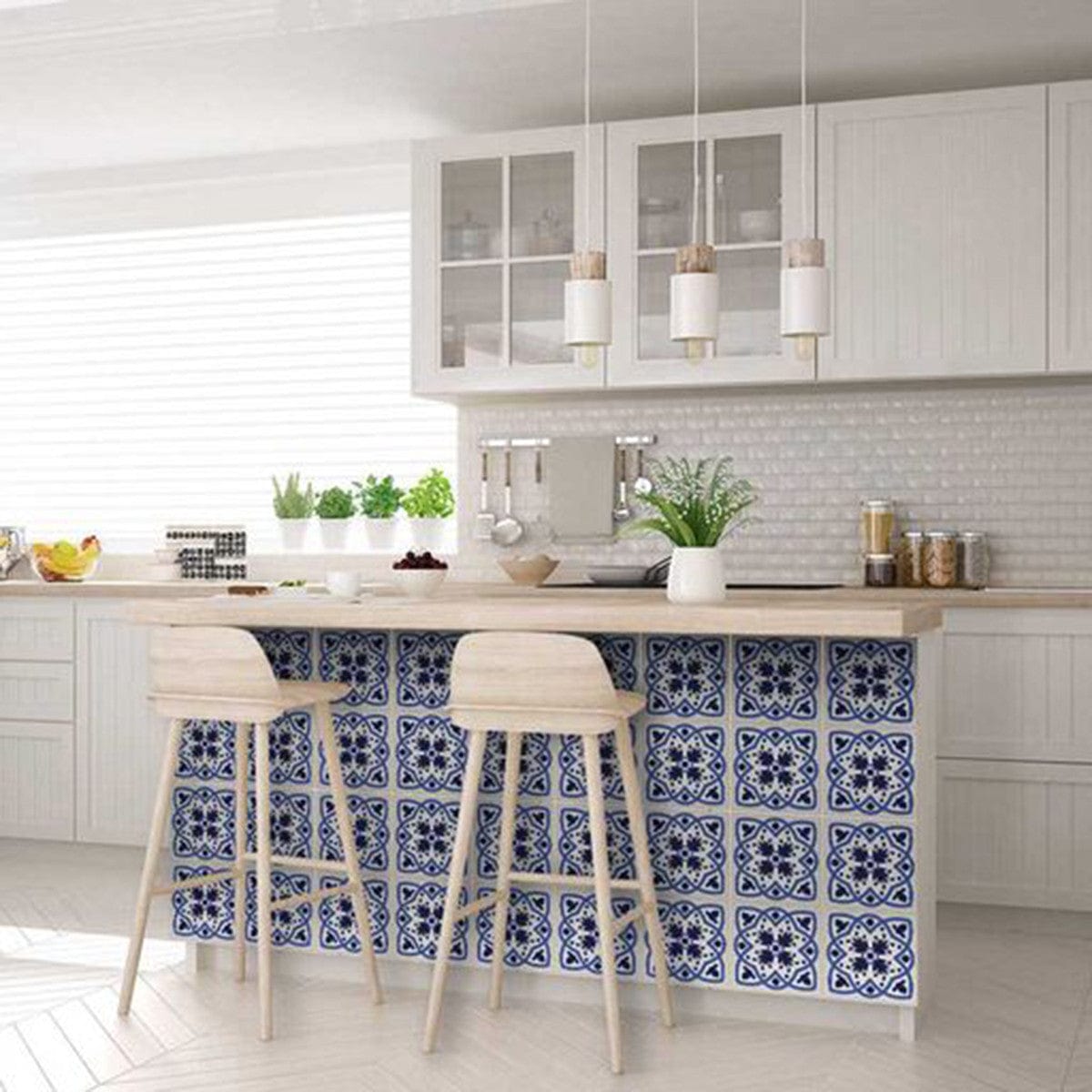 6" X 6" Blue And White Mosaic Peel And Stick Removable Tiles - Homeroots