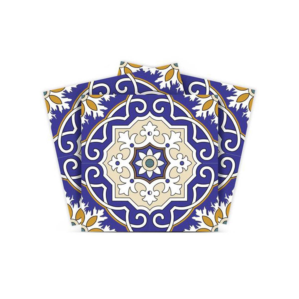 4" X 4" Blue White and Gold Mosaic Removable Tiles - Homeroots - Flyclothing LLC