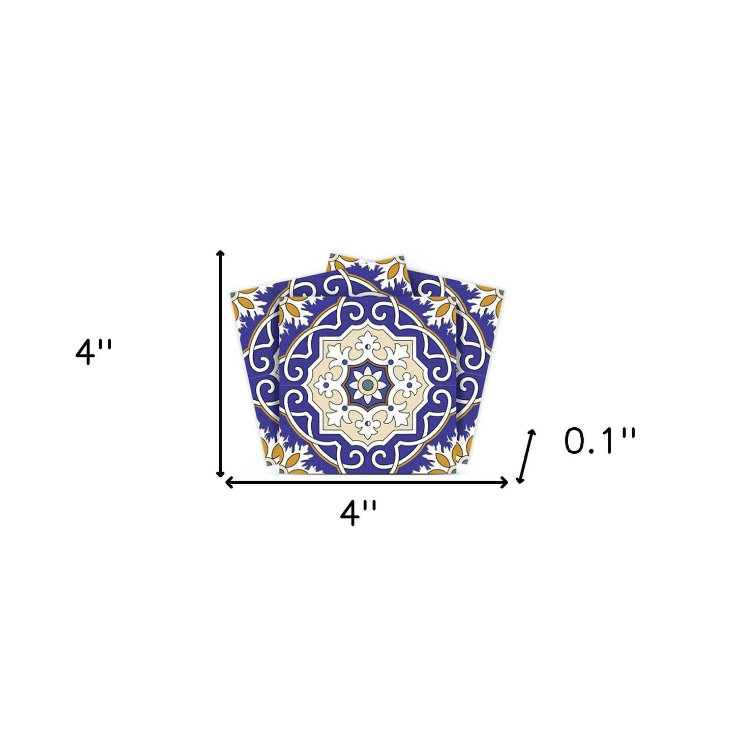 4" X 4" Blue White and Gold Mosaic Removable Tiles - Homeroots - Flyclothing LLC