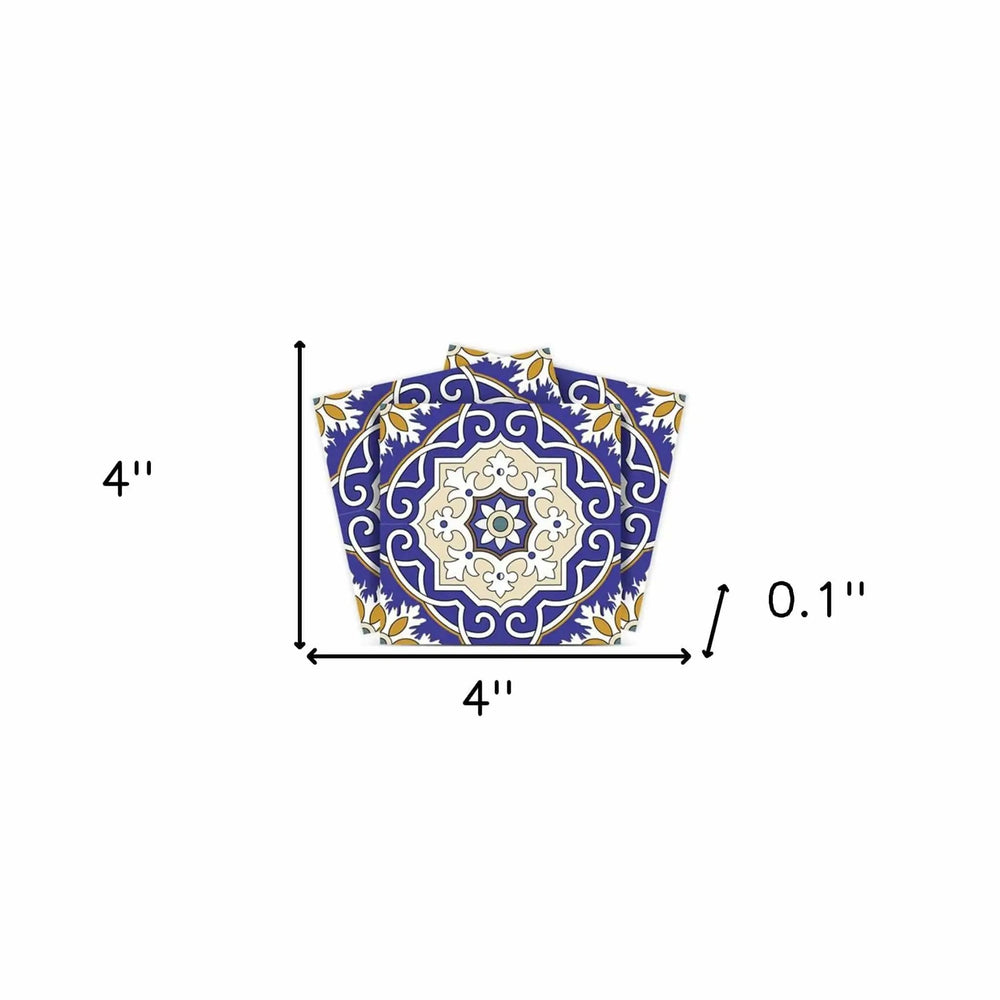 4" X 4" Blue White and Gold Mosaic Removable Tiles - Homeroots