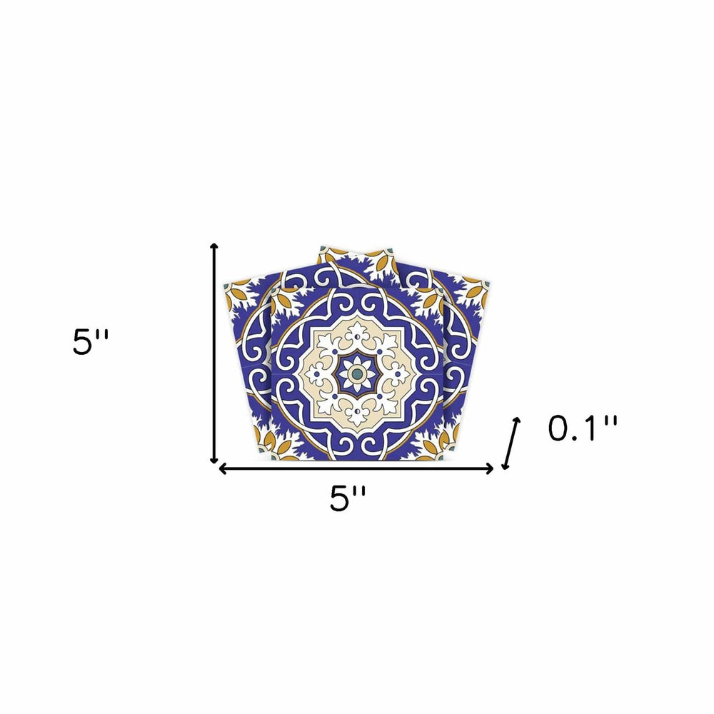 5" X 5" Blue White and Gold Mosaic Removable Tiles - Homeroots