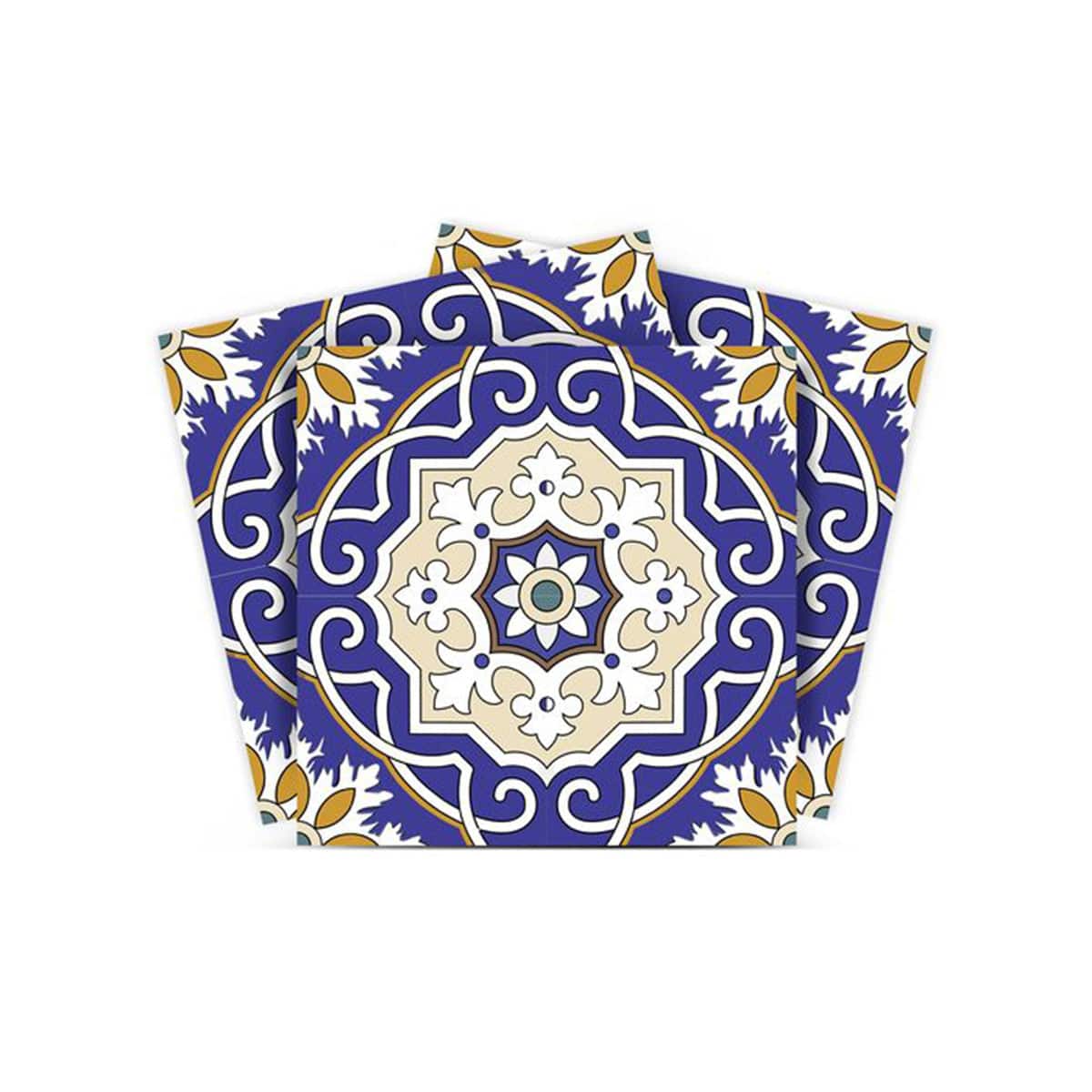 6" X 6" Blue White and Gold Mosaic Removable Tiles - Homeroots - Flyclothing LLC